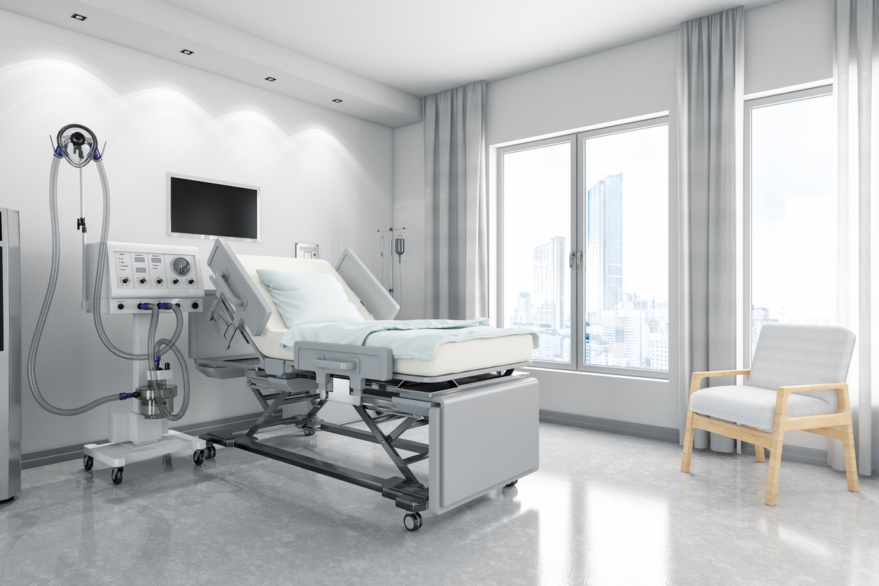 Hospital room with mechanical ventilator system